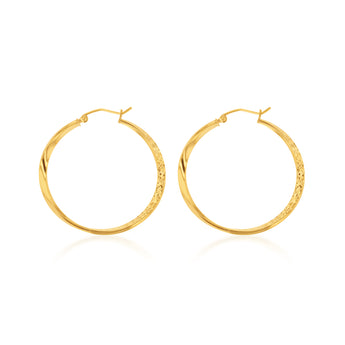 9ct Yellow Gold  Silver Filled Twisted Diamond Cut 30mm Hoop Earrings