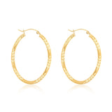 9ct Yellow Gold  Silver Filled Diamond Cut Oval Hoop