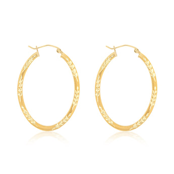 9ct Yellow Gold  Silver Filled Diamond Cut Oval Hoop