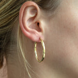 9ct Yellow Gold  Silver Filled Diamond Cut Oval Hoop