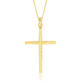 9ct Yellow Gold Silverfilled Diamond Cut Cross