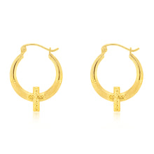 Load image into Gallery viewer, 9ct Yellow Gold Silverfilled DC Cross 12mm Hoop Earrings