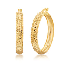 Load image into Gallery viewer, 9ct Yellow Gold Silverfilled Diamond Cut 25mm Hoop Earrings