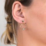 9ct Yellow Gold Silverfilled Crystal Ball On Square Stud Earrings