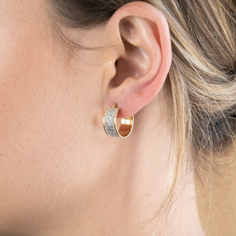 9ct Yellow Gold Silverfilled Broad Stardust Hoop Earrings