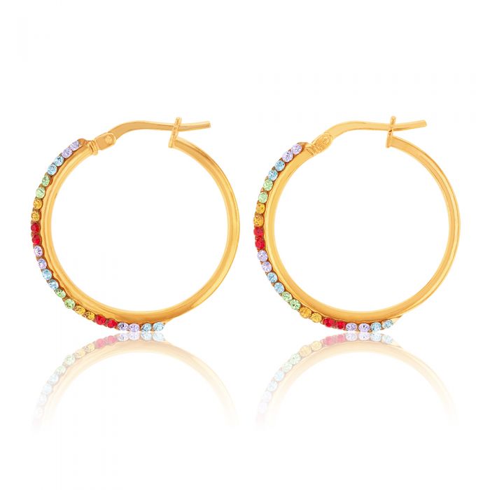 9ct Silverfilled Yellow Gold Rainbow Multi-Colour Crystal Hoop Earrings