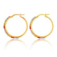 Load image into Gallery viewer, 9ct Silverfilled Yellow Gold Rainbow Multi-Colour Crystal Hoop Earrings