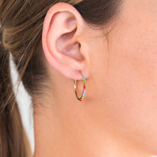 Load image into Gallery viewer, 9ct Silverfilled Yellow Gold Rainbow Multi-Colour Crystal Hoop Earrings