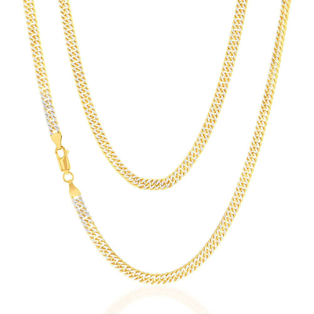 9ct Silverfilled Yellow And White Gold Double Curb 50cm Chain