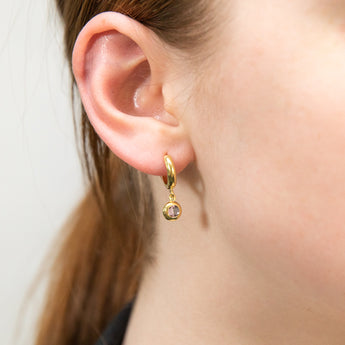 9ct Yellow Gold Silverfilled  Hoop With Purple Stone Earrings