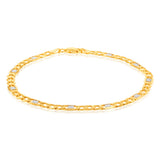 9ct White And Yellow Gold Silverfilled Figaro Curb With Greek Link 21cm Bracelet