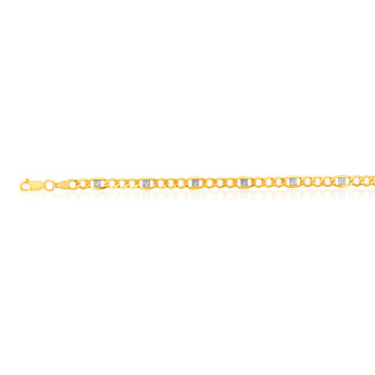 9ct White And Yellow Gold Silverfilled Figaro Curb With Greek Link 21cm Bracelet