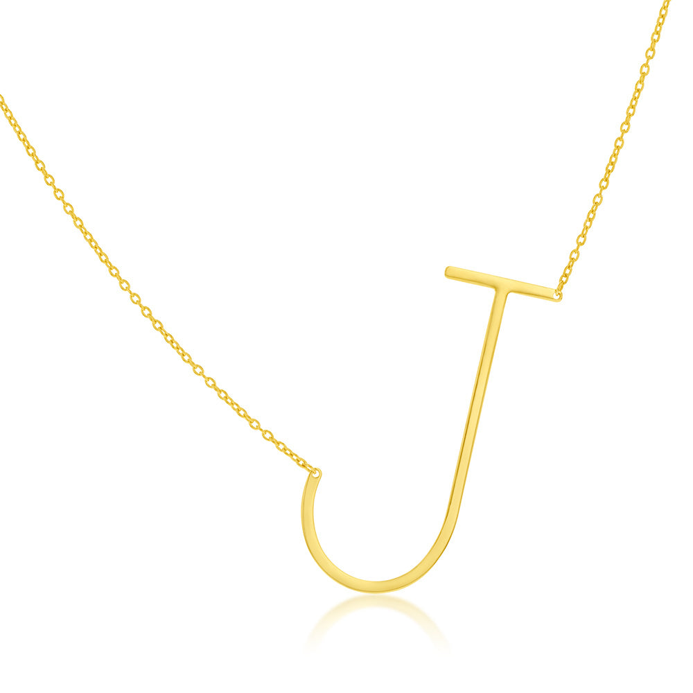 9ct Yellow Gold Silverfilled Initial "J" Pendant on 42+3cm Chain