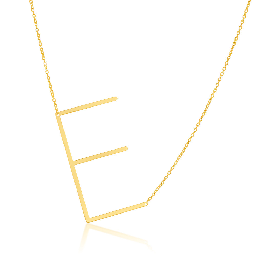 9ct Yellow Gold Silverfilled Initial "E" Pendant on 42+3cm Chain