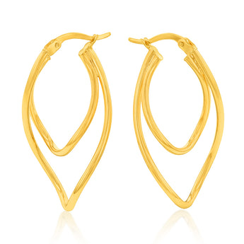 9ct Yellow Gold Silver Filled Twisted Open Drop Hoop Earring