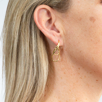 9ct Yellow Gold Silver Filled Twisted Open Drop Hoop Earring