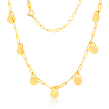 Load image into Gallery viewer, 9ct Yellow Gold Silverfilled Round Coins On 30+7cm Paperclip Choker Chain