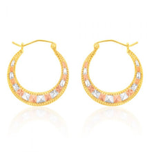 Load image into Gallery viewer, 9ct Yellow White And Rose Gold Silverfilled Tricolour Light Hoop Earrings