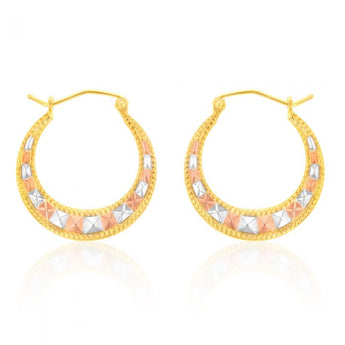 9ct Yellow White And Rose Gold Silver Filled Tricolour Light Hoop Earrings