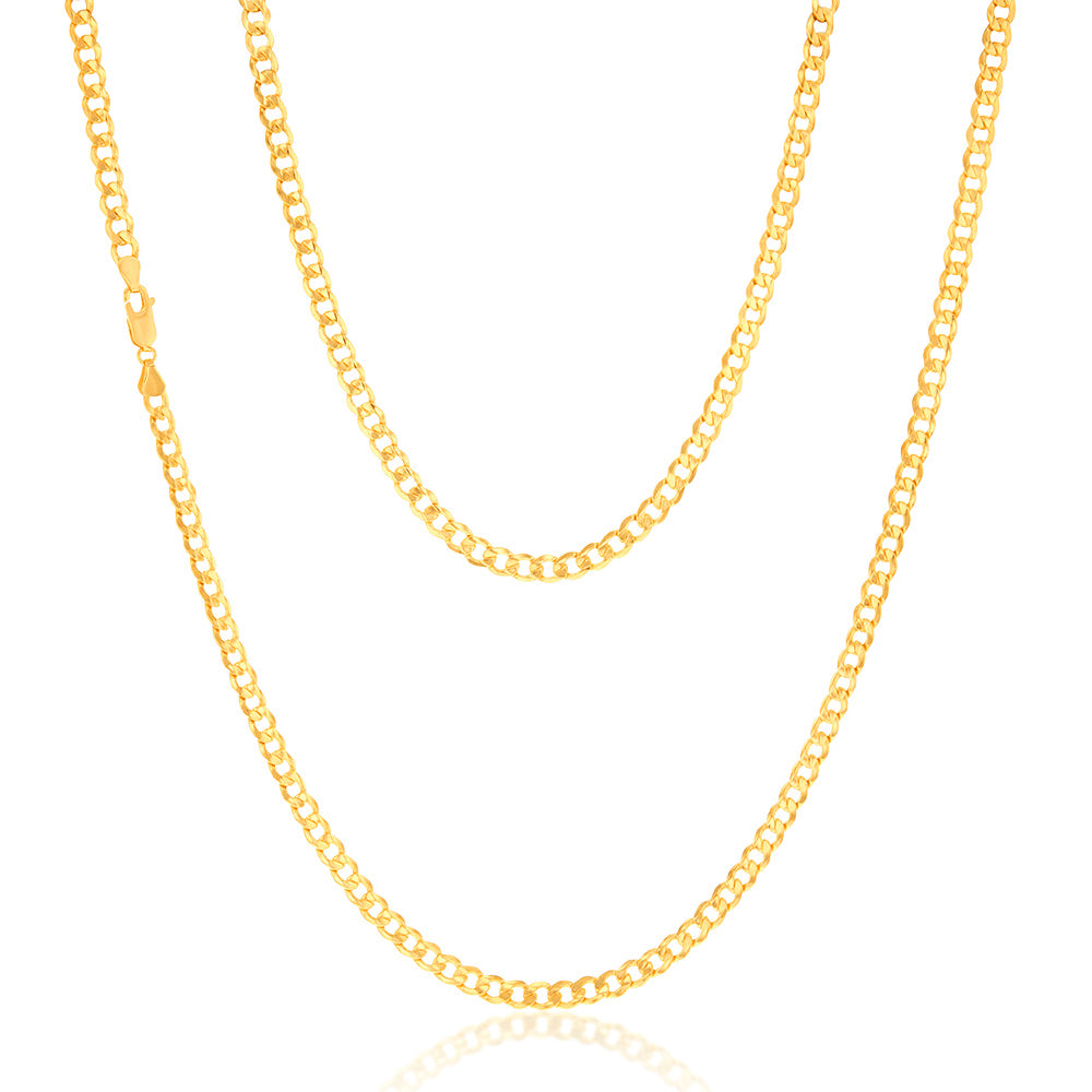 9ct Yellow Gold Filled Bevelled Curb 120 Gauge 70cm Chain