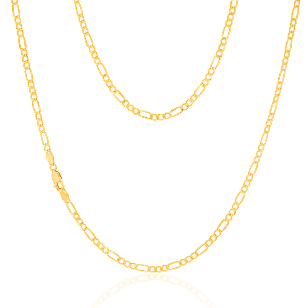 9ct Yellow Gold Silverfilled Bevelled 1:3 Figaro 80 Gauge 50cm Chain