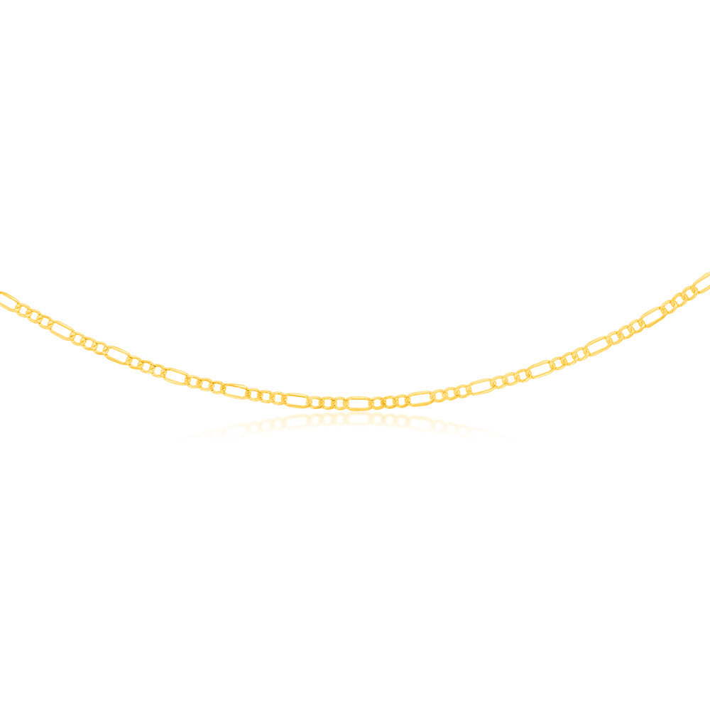 9ct Yellow Gold Silverfilled Bevelled 1:3 Figaro 80 Gauge 50cm Chain