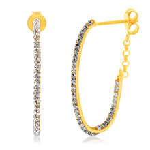 Load image into Gallery viewer, 9ct Yellow Gold Silverfilled Black Crystals On Hoop Earrings