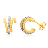 9ct Yellow Gold Silver Filled Crystals On Small Half Hoop Earrings