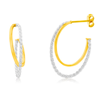 9ct Yellow Gold Silver Filled Two Tones Double Layer Hoop Earrings