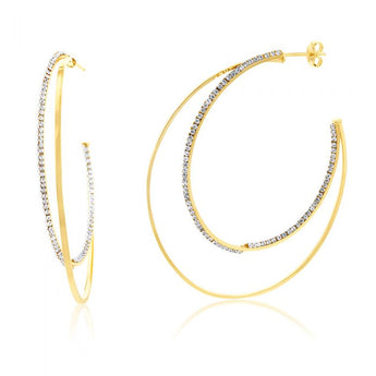 9ct Yellow Gold Silver Filled Large Double Layer Crystal Hoop Earrings