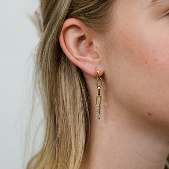 9ct Yellow Gold Silver Filled Link Drop Crystal Earrings
