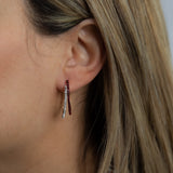 9ct Yellow Gold Silver Filled Crystal And Red Double Half Hoop Earrings
