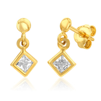 9ct Yellow Gold Silver Filled Cubic Zirconia Diamond Shaped Drop Earrings