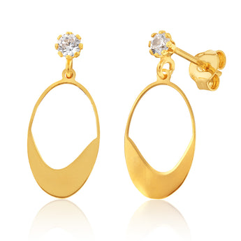 9ct Yellow gold Silver Filled Cubic Zirconia Flat Oval Drop Earrings