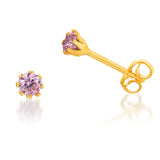 9ct Yellow Gold Silver Filled Pink 3.2mm Cubic Zirconia Stud Earrings