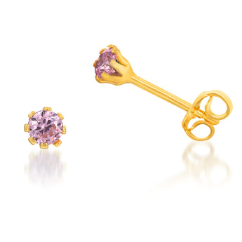 9ct Yellow Gold Silver Filled Pink 3.2mm Cubic Zirconia Stud Earrings