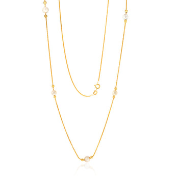 9ct Yellow Gold Silver Filled White Bead On 25 Gauge Wheat 60cm Chain