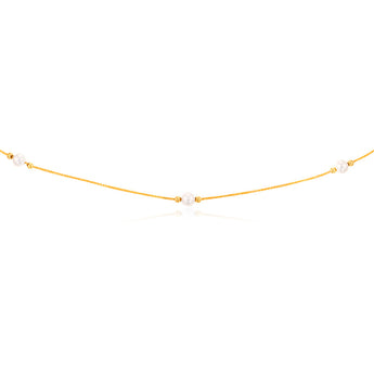 9ct Yellow Gold Silver Filled White Bead On 25 Gauge Wheat 60cm Chain