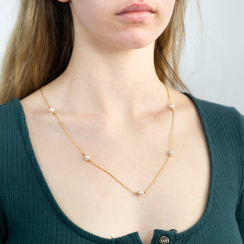9ct Yellow Gold Silver Filled White Bead On 25 Gauge Wheat 60cm Chain