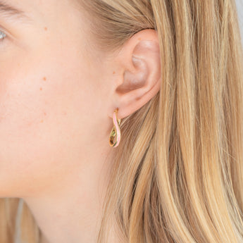 9ct Yellow Gold Silver Filled Pink Enamel On Twisted Hoop Earrings