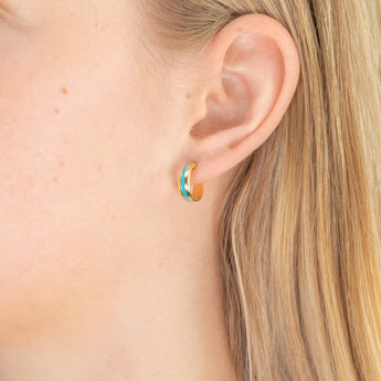 9ct Yellow Gold Silver Filled Blue Enamel On Hoop Earrings