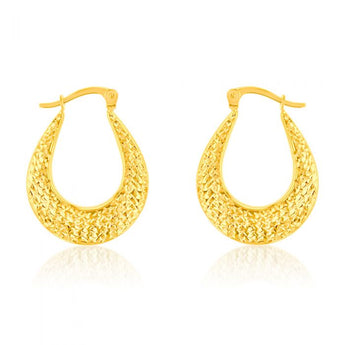9ct Yellow Gold Silverfilled Patterned Creole Earrings