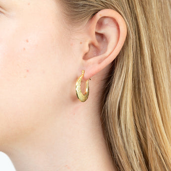 9ct Yellow Gold Silverfilled Patterned Creole Earrings