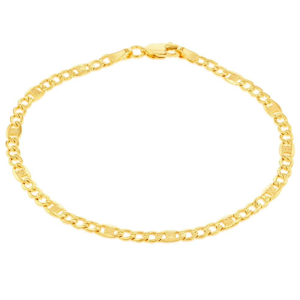 9ct Yellow Gold Silverfilled 1:3 Curb +Anch 80 Gauge 19cm Bracelet