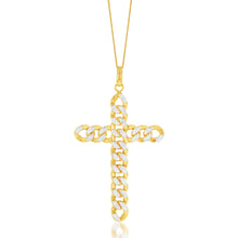 Load image into Gallery viewer, 9ct Yellow Gold Silverfilled Diamond Cut Curb Link Cross Pendant