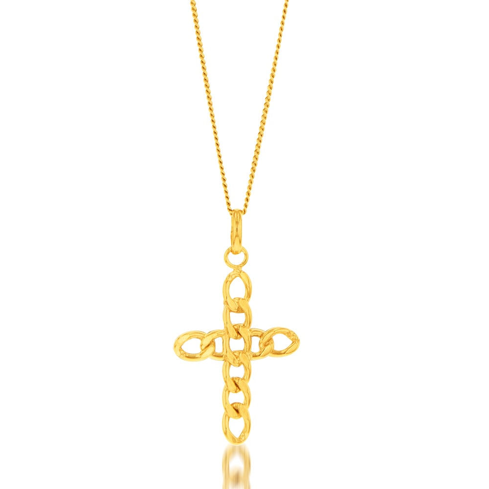 9ct Yellow Gold Silverfilled Curb Link Cross Pendant