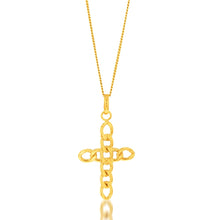 Load image into Gallery viewer, 9ct Yellow Gold Silverfilled Curb Link Cross Pendant