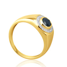 Load image into Gallery viewer, 9ct Yellow Gold Natural Black Sapphire + Diamond Gents Ring