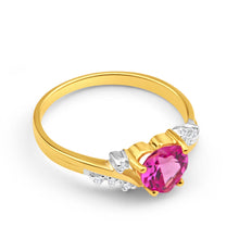 Load image into Gallery viewer, 9ct Yellow Gold Created Pink Sapphire Heart and  Diamond Ring