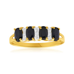 Natural Sapphire and Diamond Ring in 9ct Yellow Gold